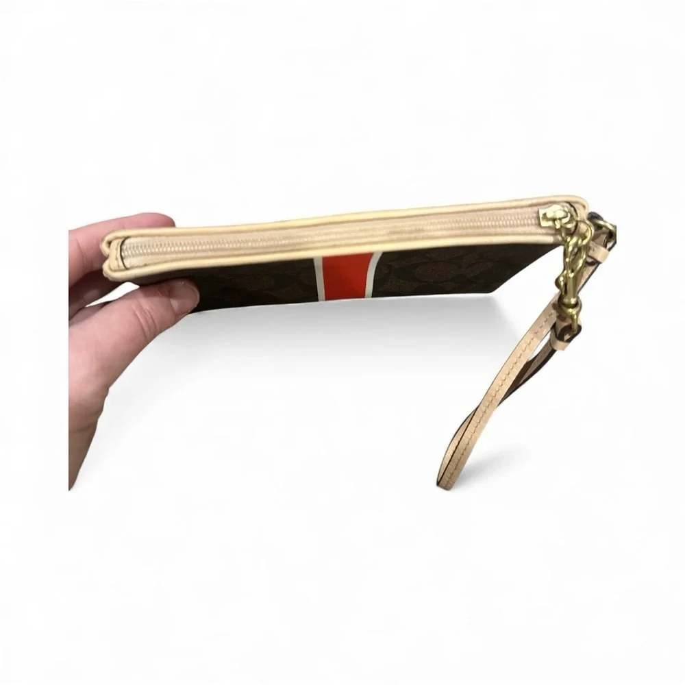 Coach Brown Wristlet with Red Stripe